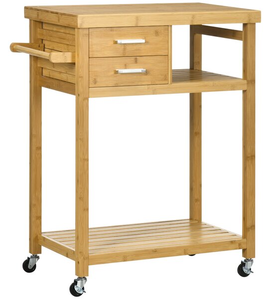 Carrello da Cucina 83x45x96 cm con Ruote in Bambù Naturale