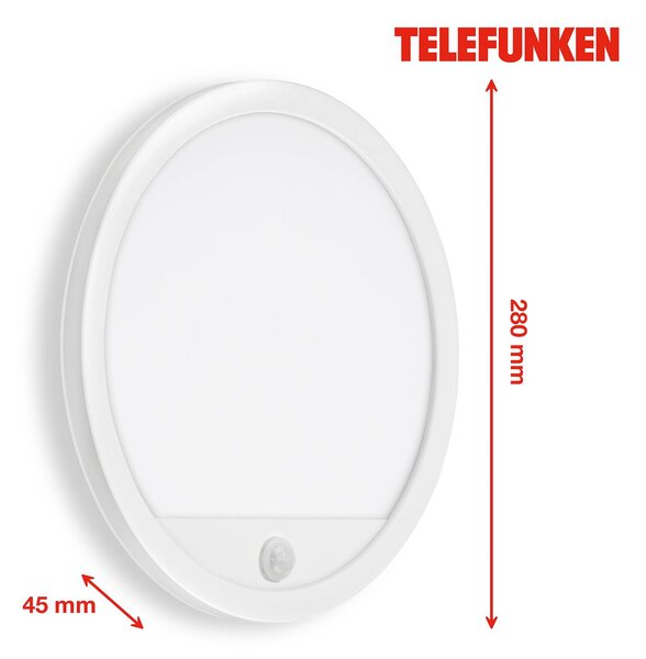 Telefunken Applique da esterno a sensore Nizza Ø 28cm bianco 4.000K
