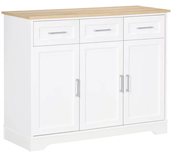 Credenza 3 Cassetti e 3 Ante 101x39x82 cm in MDF e Truciolato Bianco