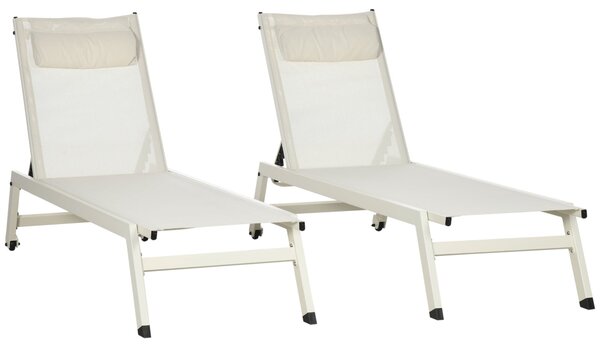 Set 2 Lettini Prendisole da Giardino 55x195x30 cm in Alluminio e Poliestere Beige