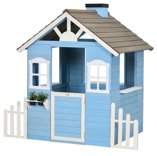 Casetta per Bambini 151x112,5x142 cm con Finestre Staccionata in Legno Blu