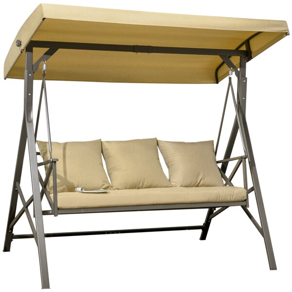 Dondolo da Giardino 3 Posti 190x120x178 cm in Acciaio e Poliestere Marrone e Cachi