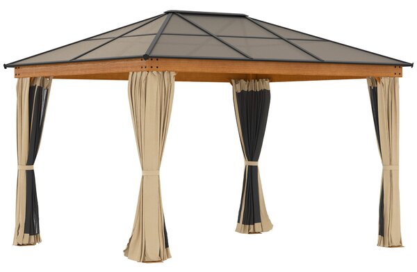 Gazebo da Giardino 2,94x3,60x2,67m con Tetto in Policarbonato e Zanzariere in Acciaio Cachi