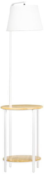 Lampada da Terra Ø37x162 cm con Tavolino a 2 Livelli in Acciaio e Bambù Bianco