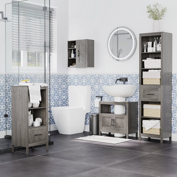 Mobile a Colonna per Bagno 42x30x170 cm in Truciolato Grigio