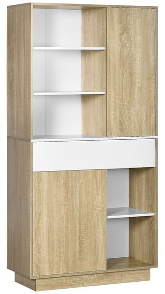 Credenza Moderna 89x39,6x180 cm in Legno Naturale e Bianco