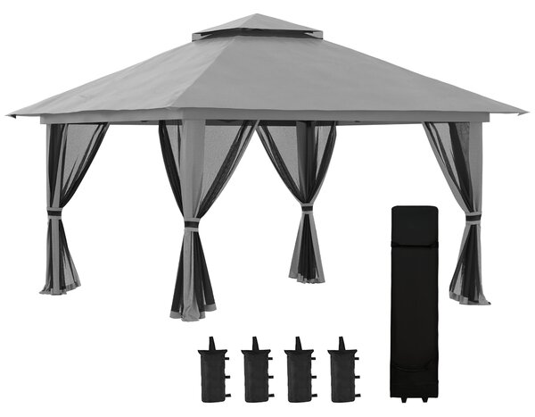 Gazebo da Giardino Pieghevole 392x392x283 cm in Acciaio e Tessuto Oxford Grigio