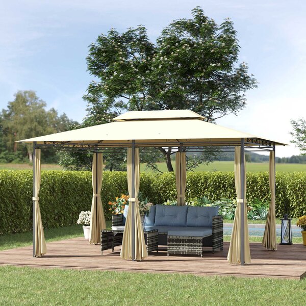 Gazebo da Giardino 3x4m con Tende in Acciaio e Poliestere Bianco e Crema