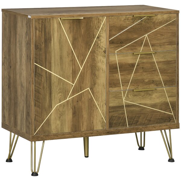 Mobiletto Multiuso 2 Ante 84x39x80,7 cm in Legno e Acciaio Bronzo