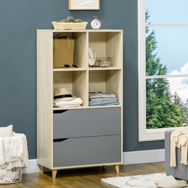 Libreria con 2 Cassetti 70,2x35x130 cm in Truciolato e MDF Naturale e Grigio