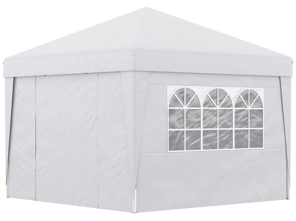 Gazebo da Giardino Pieghevole 3x3m con Design Pop Up e Finestre in Tessuto Oxford Bianco