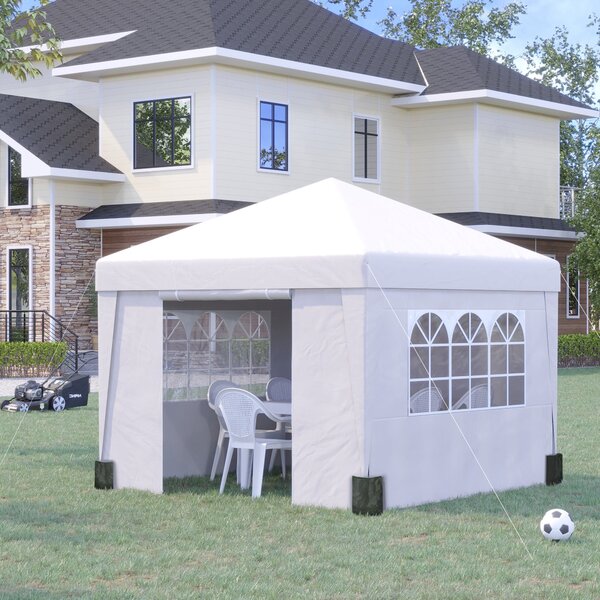 Gazebo da Giardino Pieghevole 3x3m con Design Pop Up e Finestre in Tessuto Oxford Bianco