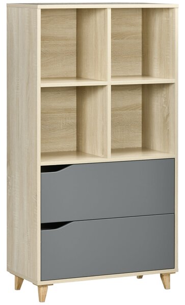 Libreria con 2 Cassetti 70,2x35x130 cm in Truciolato e MDF Naturale e Grigio