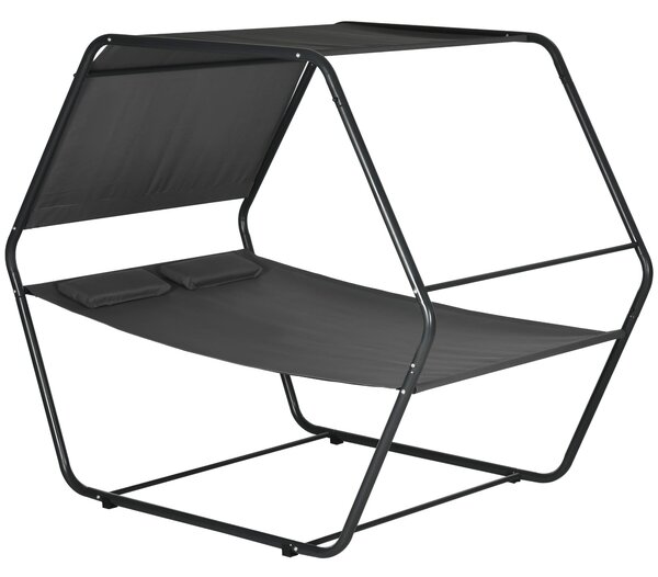 Lettino Prendisole 2 Posti da Giardino 210x140x177 cm con Tetto Parasole in Acciaio Grigio