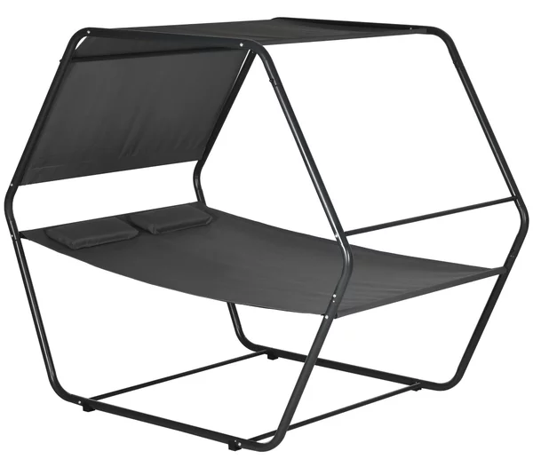 Lettino Prendisole 2 Posti da Giardino 210x140x177 cm con Tetto Parasole in Acciaio Grigio