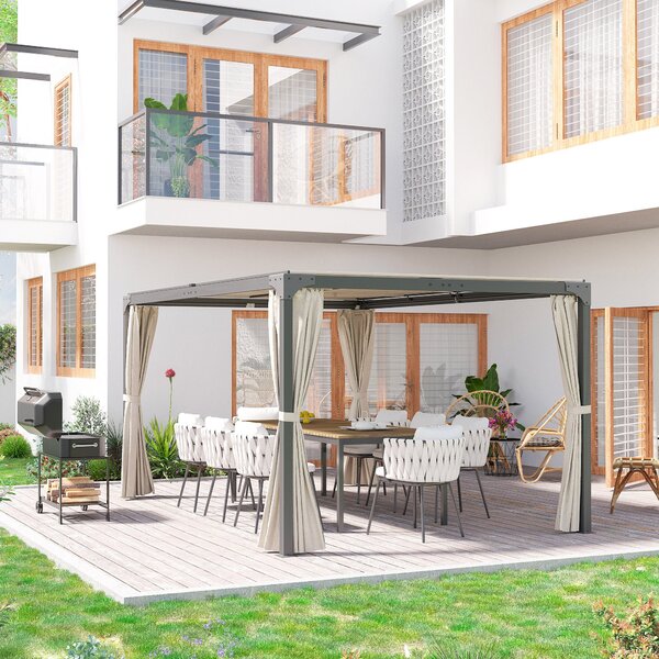 Pergola da Giardino 3x3m con Tende in Alluminio e Acciaio Beige