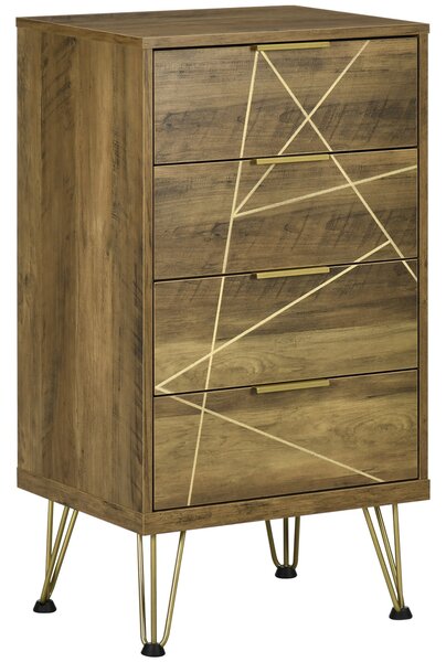 Cassettiera 4 Cassetti 48x21x79 cm in Truciolato Legno e Oro