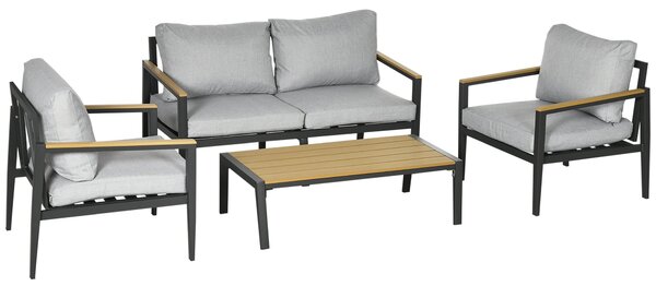 Set da Giardino Divano 2 Poltrone e Tavolino in Alluminio Grigio Chiaro