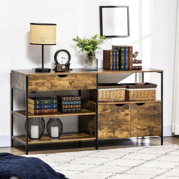 Mobiletto Basso 147x40x77 cm in Acciaio e Legno Marrone