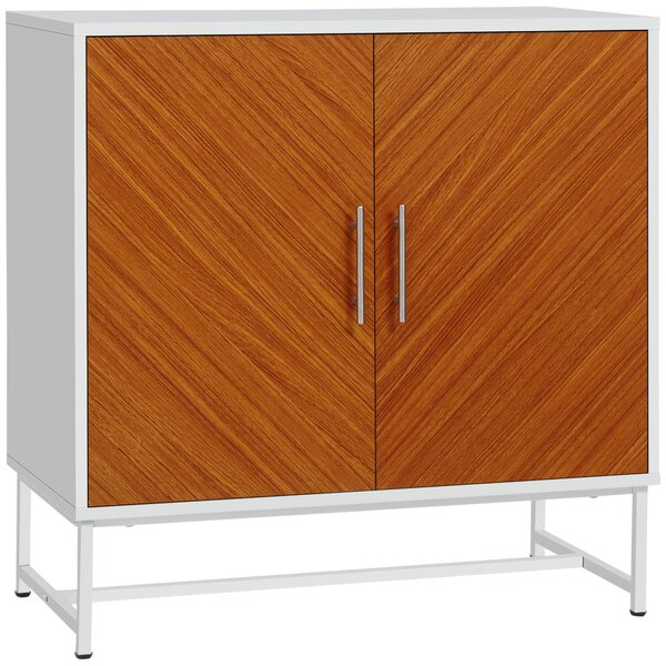 Mobiletto Basso 80x39x80 cm in Truciolato e Metallo Bianco e Marrone