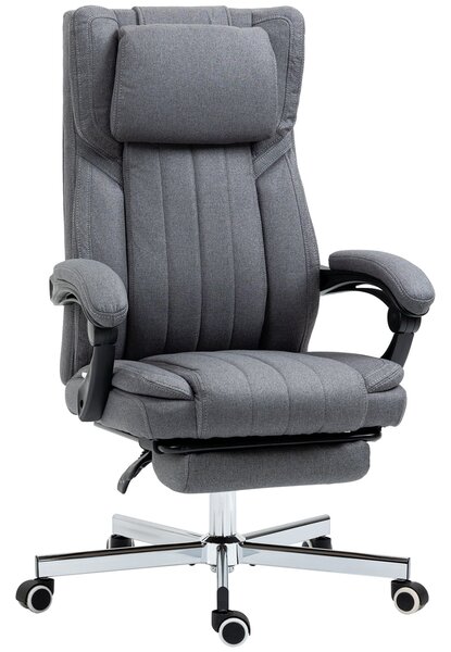 Sedia da Ufficio Presidenziale 65x61x105-113 cm con Poggiapiedi in Tessuto Traspirante Effetto Lino Grigio