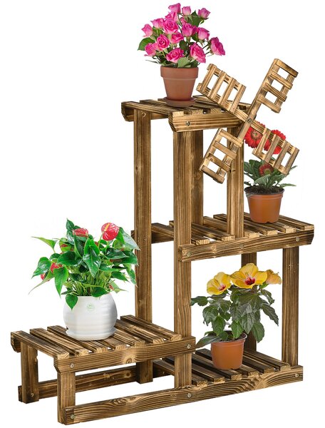 Portapiante Scaffale 4 Ripiani 76x30x90 cm in Legno di Abete Carbonizzato