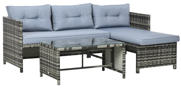 Set da Giardino Divano Angolare Chaise Longue e Tavolino in Rattan PE Grigio