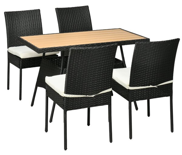 Set Tavolo e 4 Sedie da Giardino in Acciaio e Rattan PE Nero