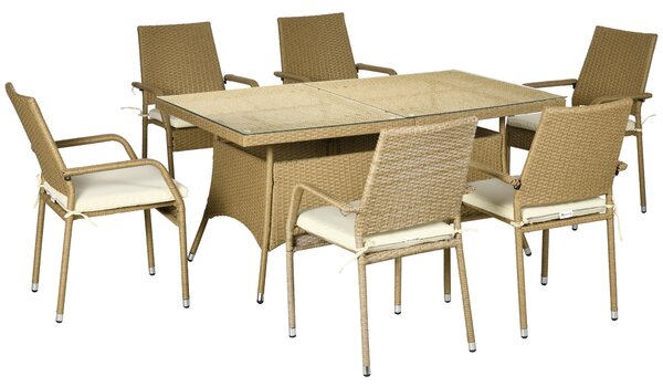 Set Tavolo e 6 Sedie da Giardino in in Rattan Sabbia e Beige