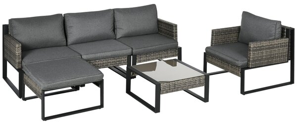 Set Salotto da Giardino Divano Angolare Poltrona e Tavolino in Rattan PE Grigio