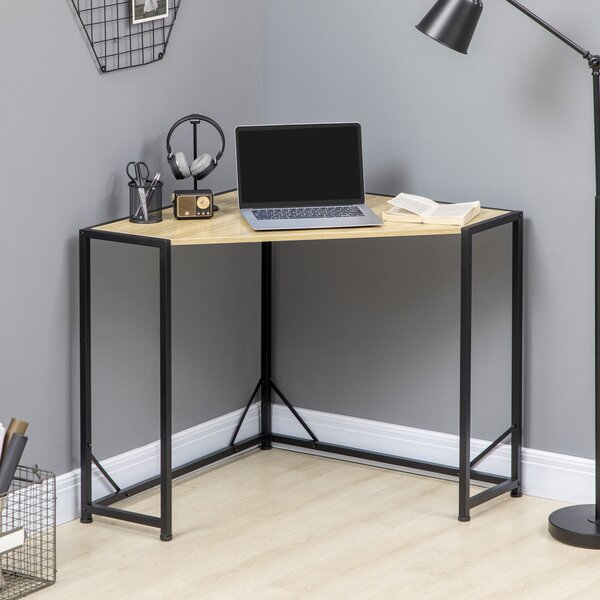 Scrivania Angolare da Ufficio 80x80x75,5 cm in Metallo e Legno Naturale