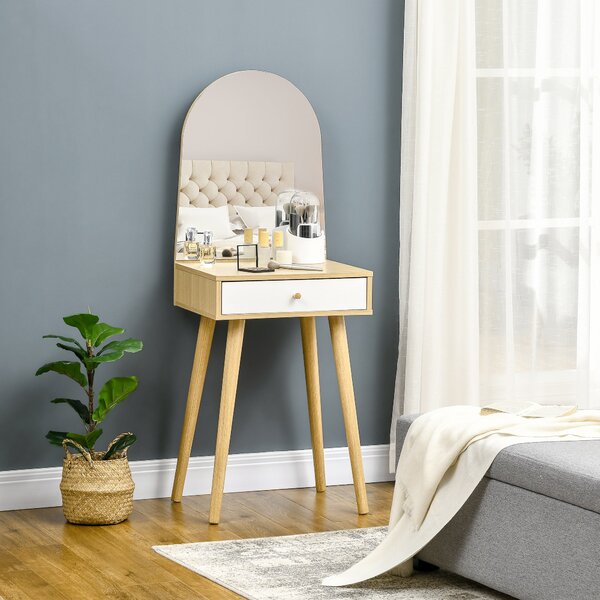 Consolle Trucco 50,5x41x134,5 cm con Specchio e Cassetto in Truciolato Naturale