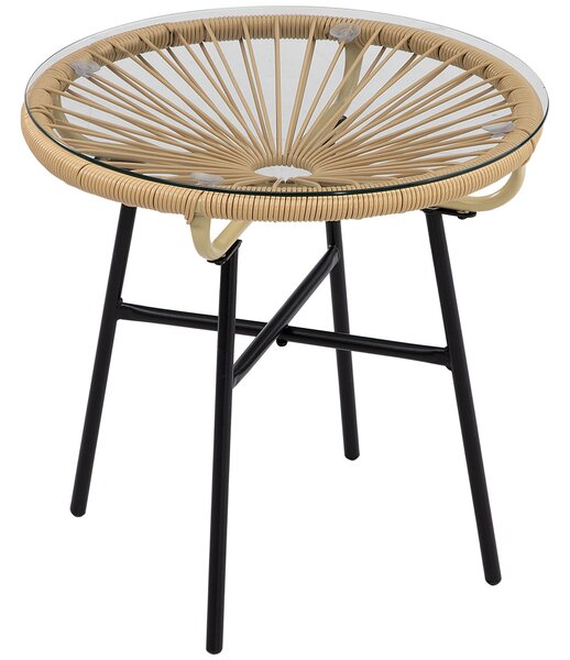 Tavolino Soggiorno Ø50x50 cm in Metallo e Rattan PE Beige