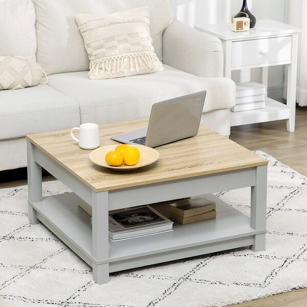 Tavolino da Caffè 80x80x42,5 cm con Ripiano in Truciolato Grigio e Legno