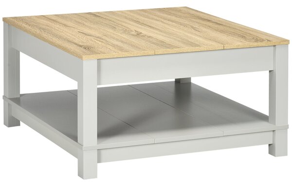 Tavolino da Caffè 80x80x42,5 cm con Ripiano in Truciolato Grigio e Legno
