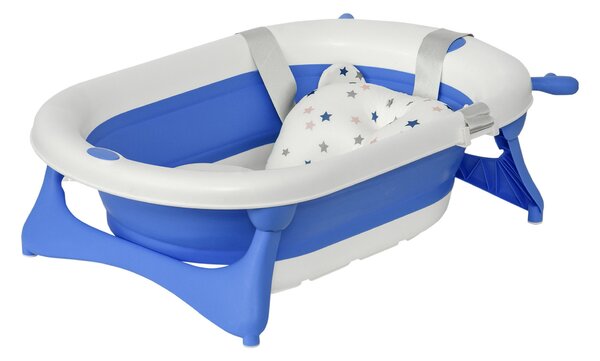 Vaschetta Bagnetto per Bambini Pieghevole 81,5x50,5x23,5 cm con Cuscino Blu
