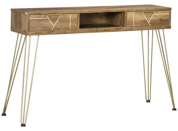 Tavolo Consolle Ingresso 120x29x79 cm in Truciolato e Acciaio Bronzo