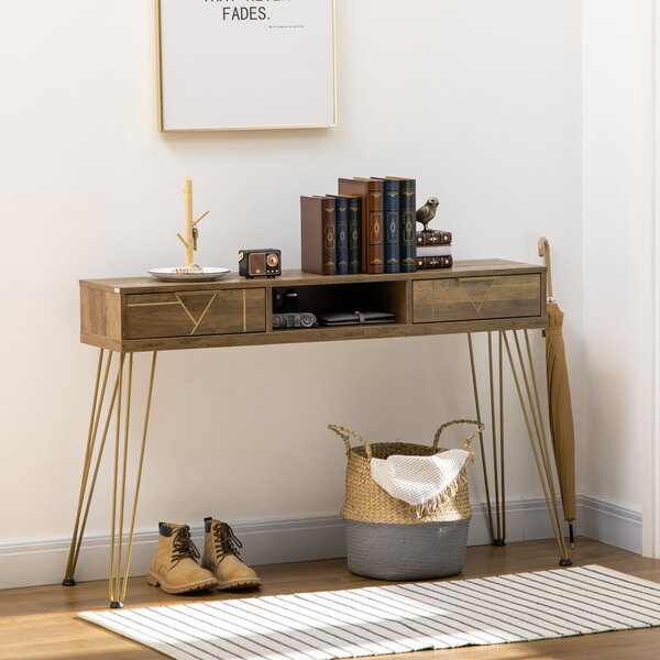 Tavolo Consolle Ingresso 120x29x79 cm in Truciolato e Acciaio Bronzo