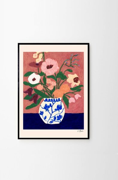Poster 30x40 cm Flowers on Blue Table – Carla Llanos – The Poster Club