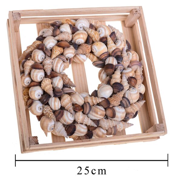 Corona di Conchiglie in Cassetta di Legno Larghezza 25 cm