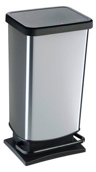Cestino per la spazzatura argentato in plastica con pedale 40 l Paso – Rotho