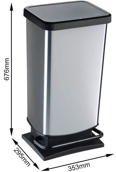Cestino per la spazzatura argentato in plastica con pedale 40 l Paso – Rotho