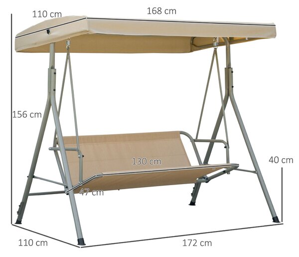 Outsunny Dondolo da Esterno 3 Posti in Acciaio con Tetto Regolabile, Cuscini e Braccioli, Dondolo Giardino in Tessuto Antiraggi UV,Beige | Aosom Italy