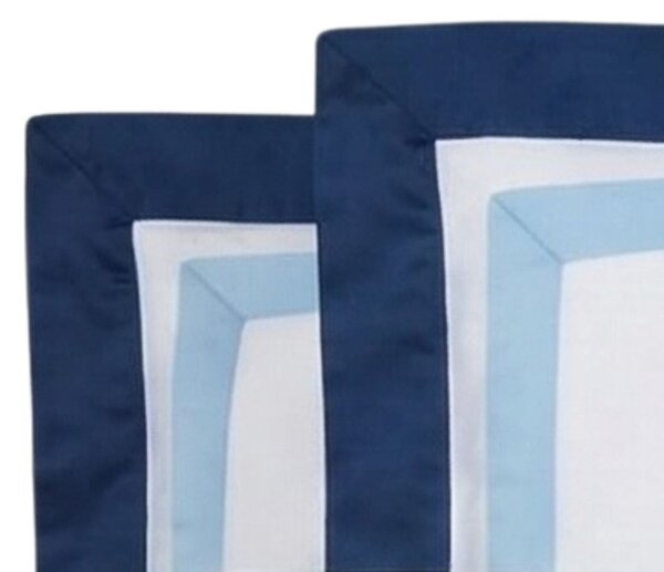 Completo Copripiumino In Raso Di Cotone Two-tone Matrimoniale - 255X255 175X205 + 2 Federe 50X80 Mirabello Brera Tinta Unita Blu Caleffi