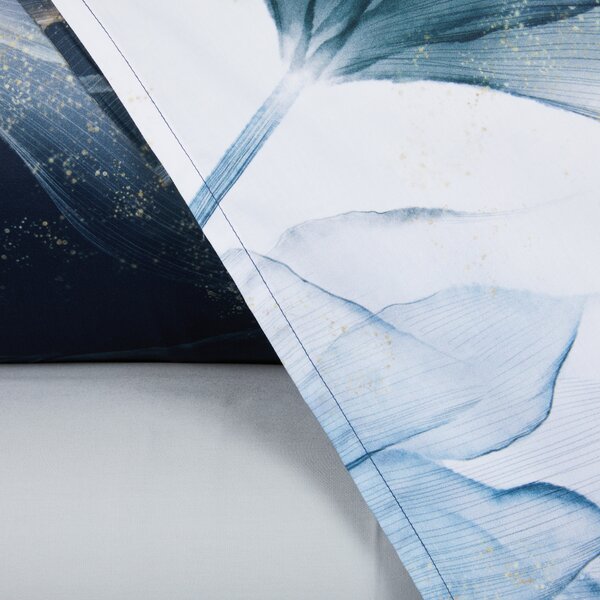 Completo Copripiumino MATRIMONIALE - 255X255 175X205 2 FEDERE 50X80 Abstract Flower BLU Raso Di Cotone Caleffi