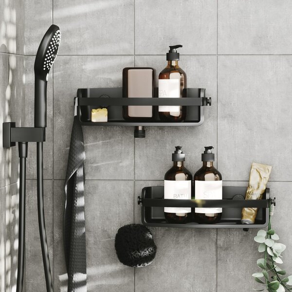 Mensola da bagno senza foratura nera in plastica Flex Adhesive – Umbra