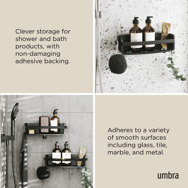 Mensola da bagno senza foratura nera in plastica Flex Adhesive – Umbra