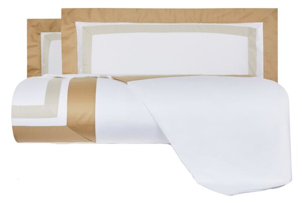 Copripiumino Con Federe In Raso Di Cotone Two-tone 255X205 Mirabello Brera Tinta Unita Beige Caleffi