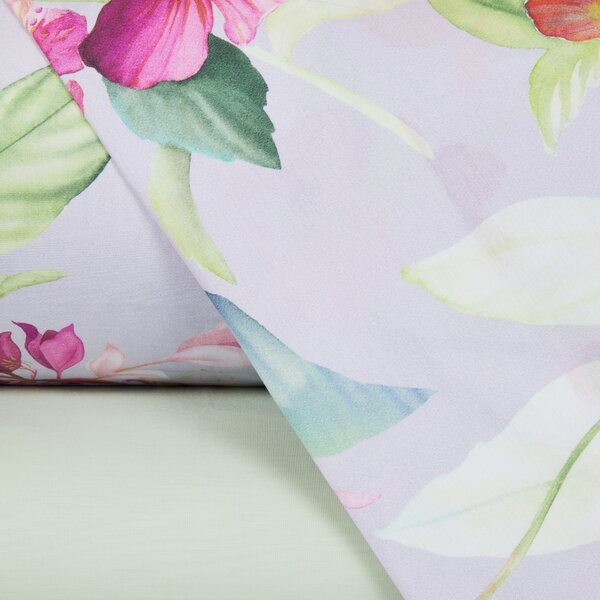 Completo Lenzuola In Percalle Florry Matrimoniale - 250X290 175X205 + 2 Federe 50X80 Mirabello Floreale Rosa Caleffi