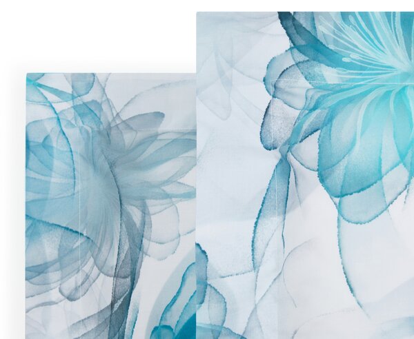 Completo Lenzuola In Percalle Sea Flower Matrimoniale - 250X290 175X205 + 2 Federe 50X80 Mirabello Floreale Turchese Caleffi